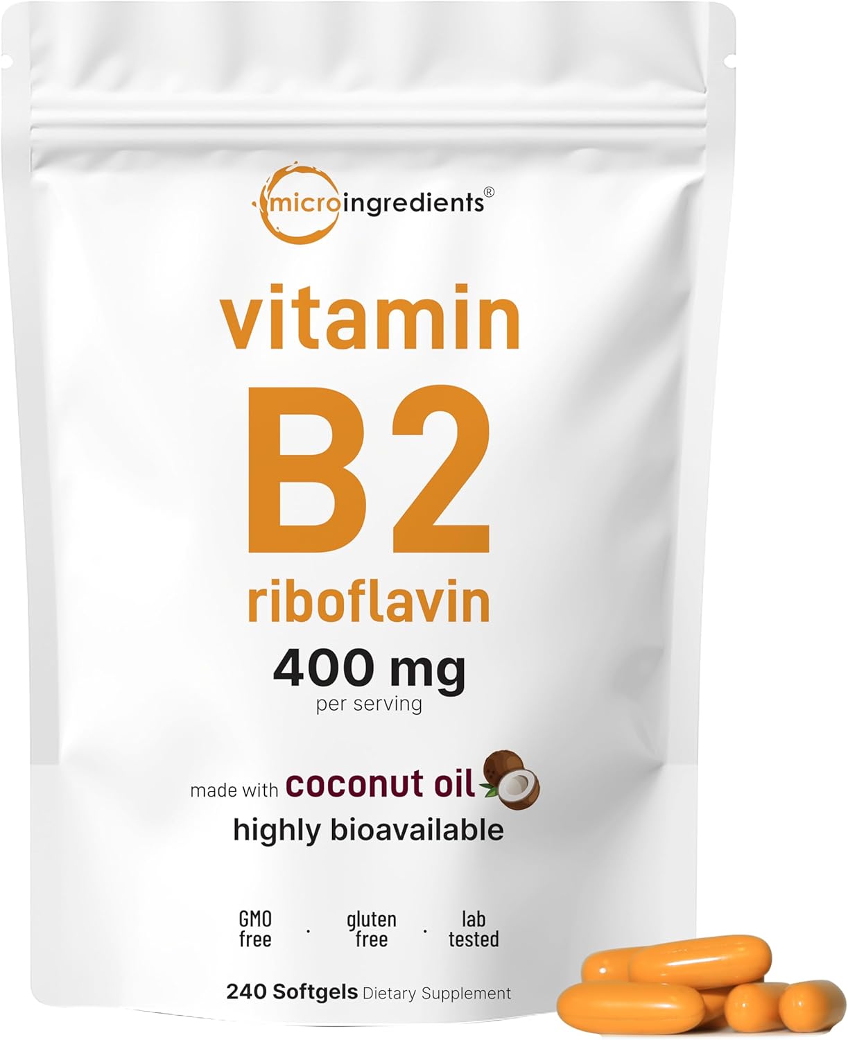 VITAMINA B2 Riboflavina 400 MG MICROINGREDIENTS 240 TABLETAS SIN GMO
