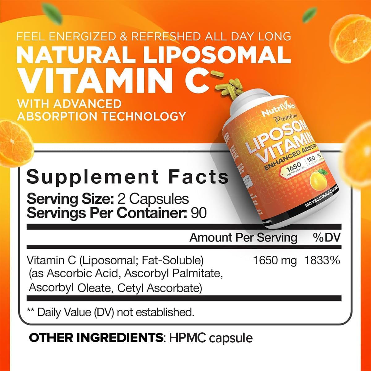 VITAMINA C LIPOSOMAL 1650 MG 180 CAPSULAS VEGETALES NUTRIVEIN