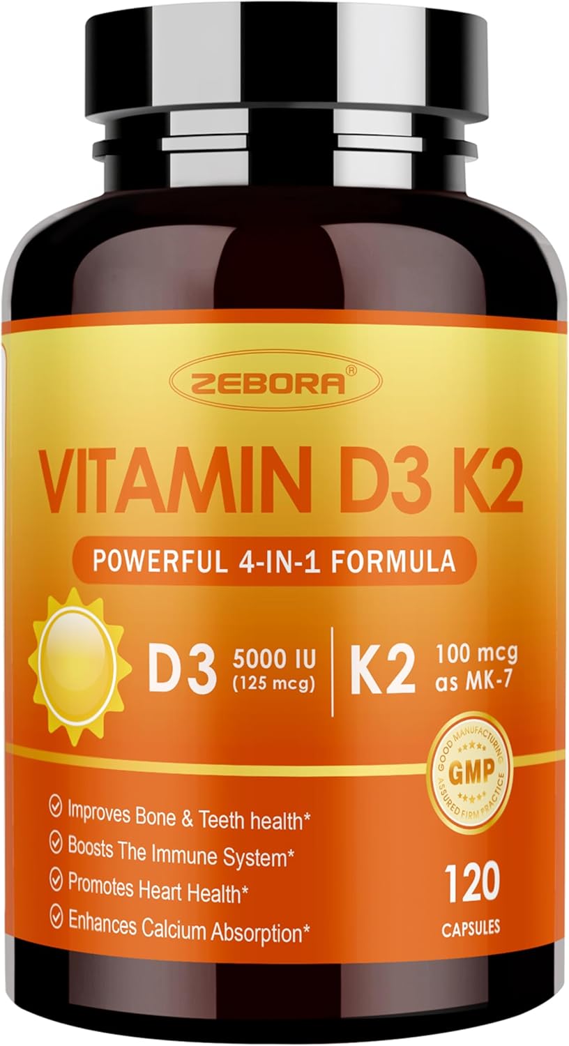 VITAMINA D3 K2 5,000 IU CON ZINC Y SELENIO ZEBORA 120 CAPSULAS SIN GMO