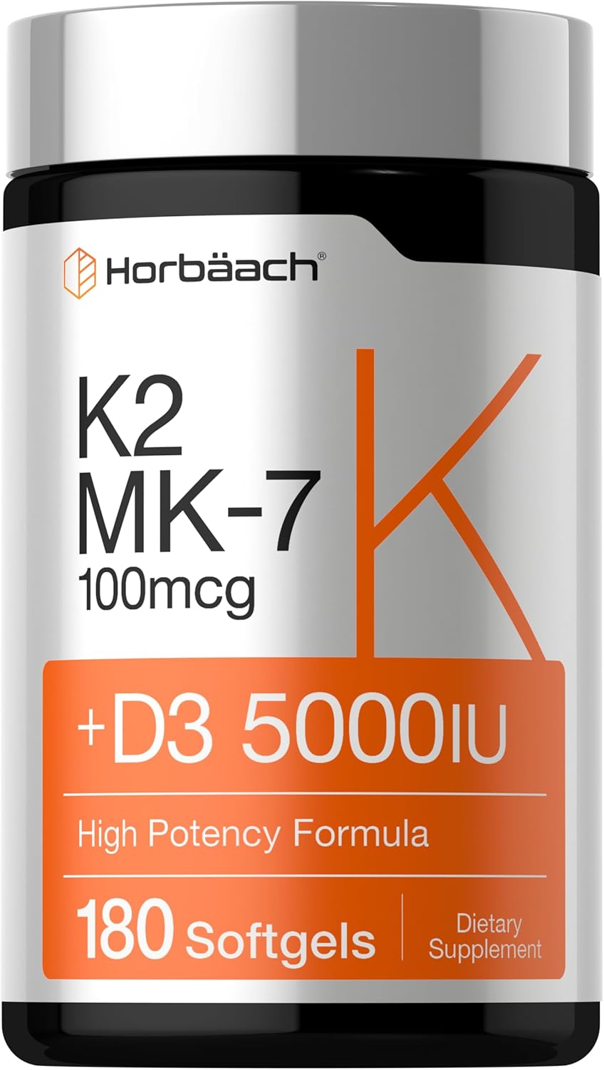 VITAMINA D3 K2 MK7 5000IU 100 MCG 180 CAPSULAS BLANDAS SIN GMO HORBAACH