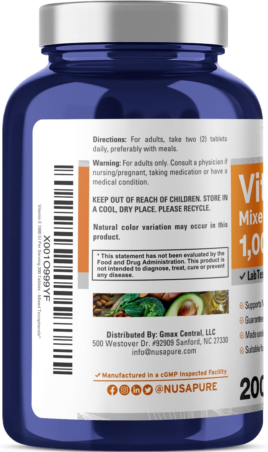 VITAMINA E 1000 IU 200 TABLETAS NUSAPURE