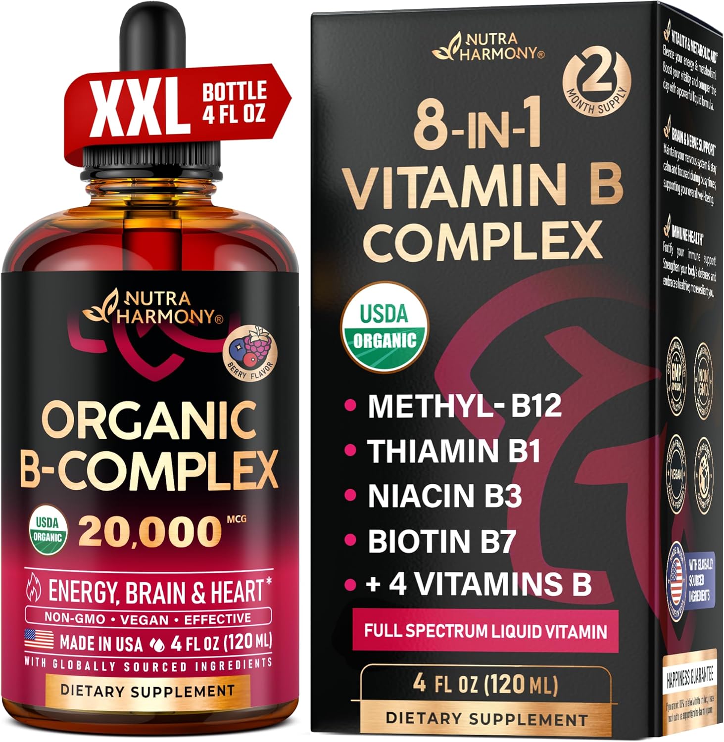 VITAMINA B COMPLEX 8 EN 1 20,000 MCG 120 ML NO GMO NUTRA HARMONY VITAMINA B