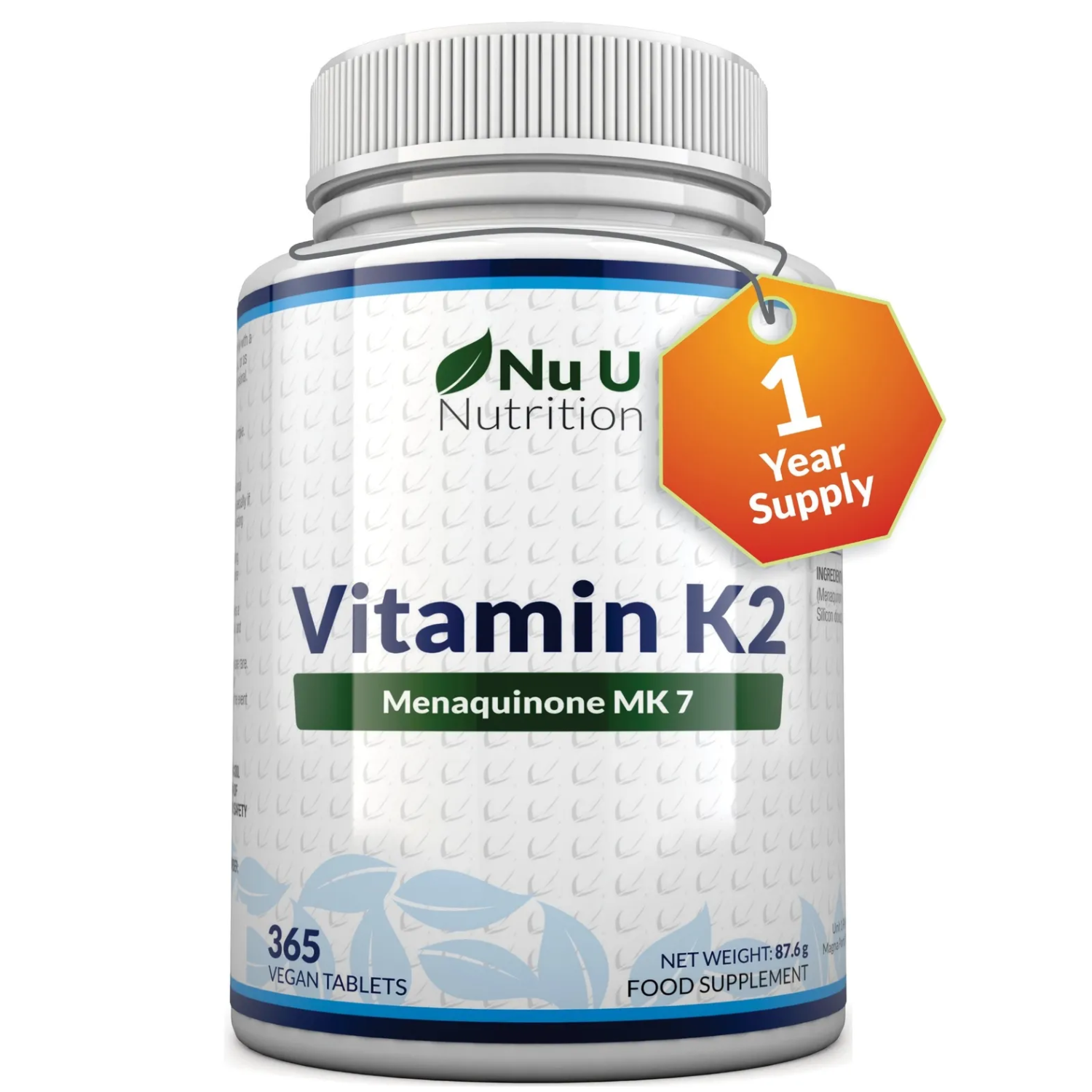 VITAMINA K2 MENAQUIONE K7 200 MCG NU U 365 TABLETAS VEGANAS NO GMO