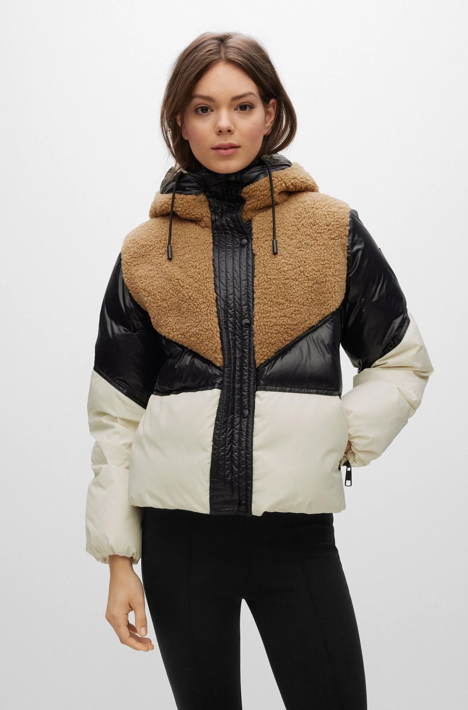 Mixed Material Down Filled Jacket with Teddy panels