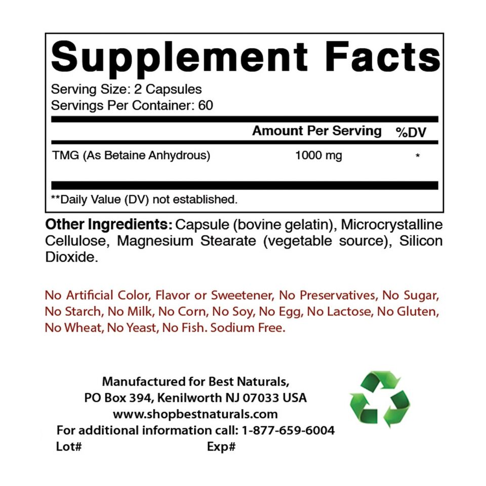 TMG (TRIMETILGLICINA) 1000 MG 120 CÁPSULAS BEST NATURALS