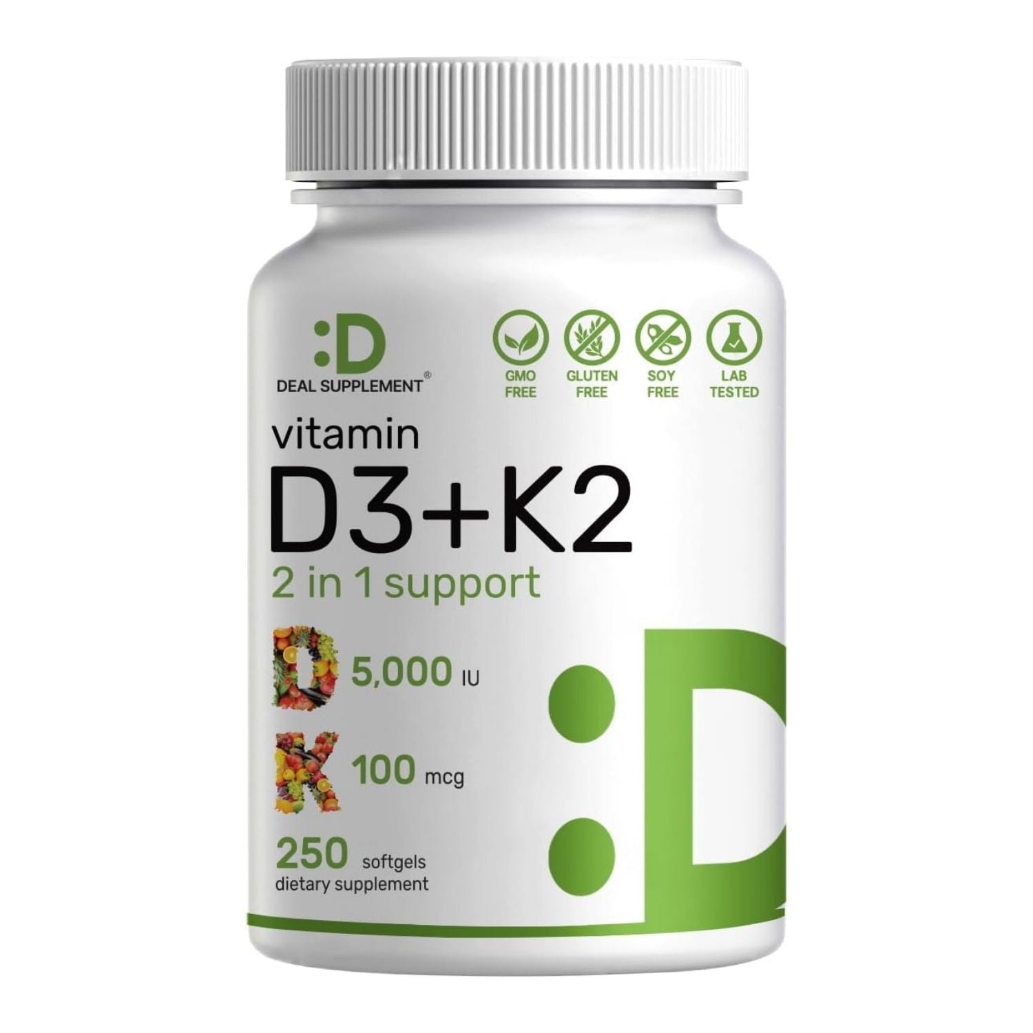 VITAMINA D3 K2 DEAL 5,000 IU 250 CAPSULAS BLANDAS SIN GMO