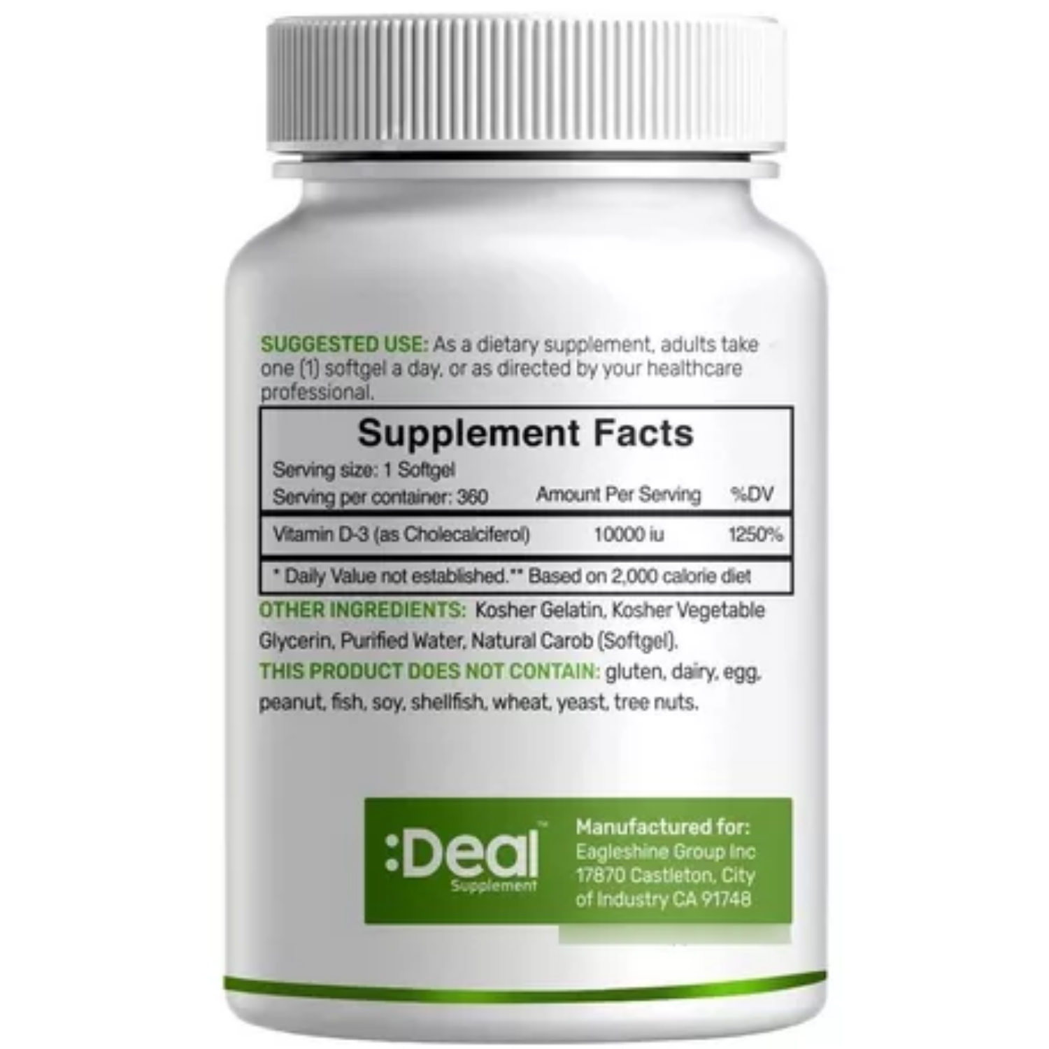 VITAMINA D3 DEAL SUPPLEMENTS 10,000 IU 360 CAPSULAS BLANDAS