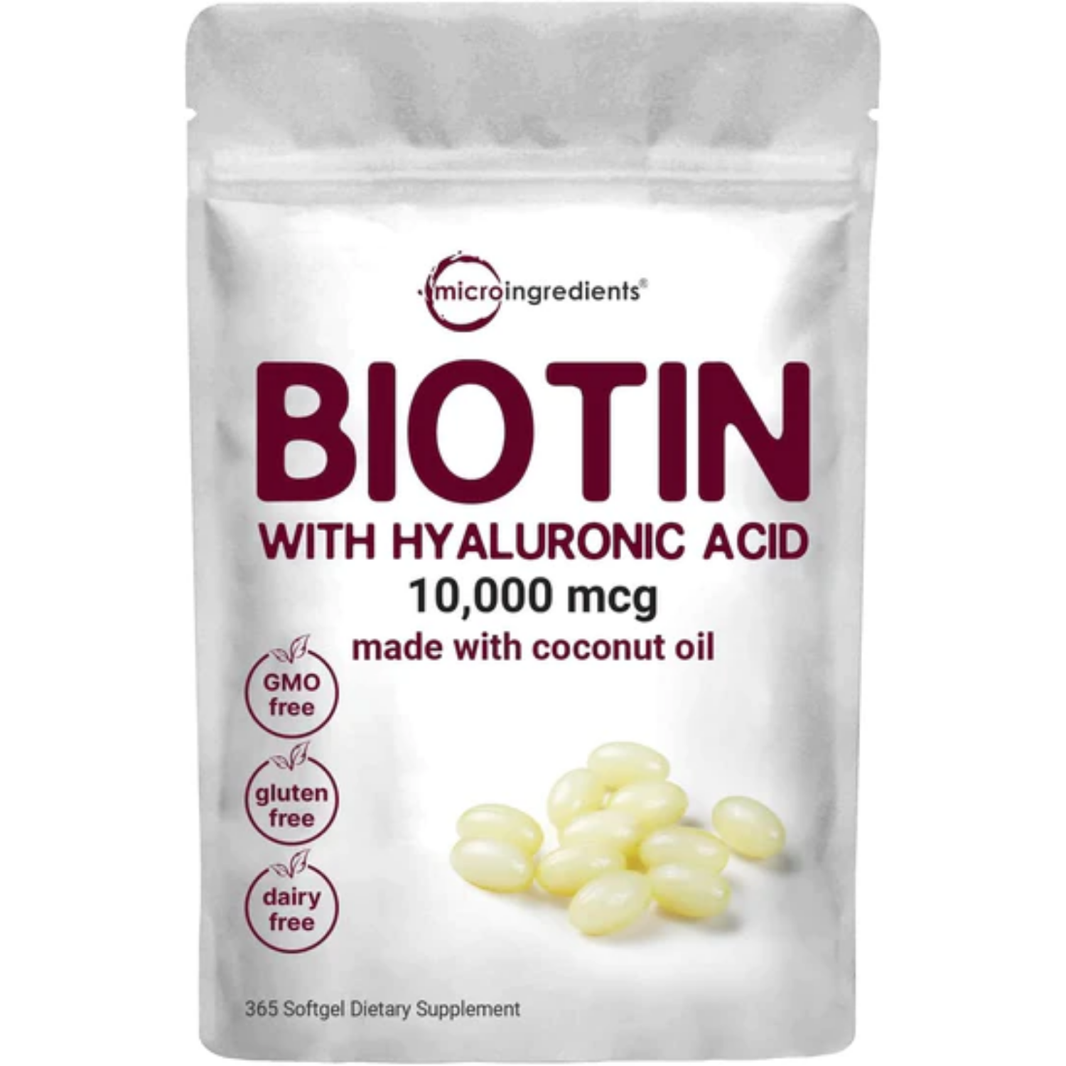 BIOTINA 10000 MCG CON ACIDO HIALURONICO 25 MG MICROINGREDIENTS 365 CAPSULAS BLANDAS SIN GMO
