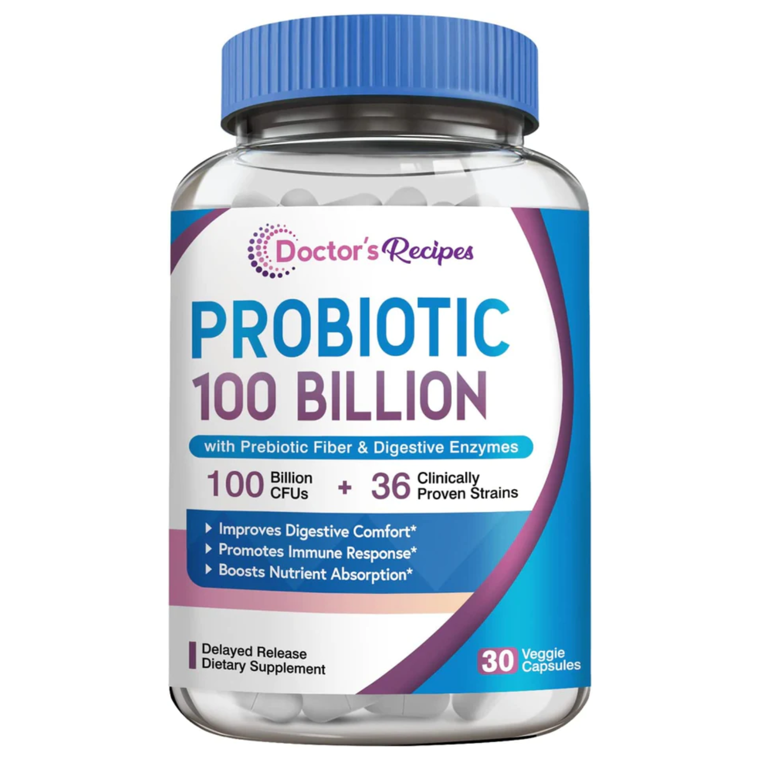 PROBIOTICOS Y PREBIOTICOS ENZIMAS DIGESTIVAS 36 CEPAS 100 BILLONES CFU 30 CAPSULAS SIN GMO VEGANO DOCTOR´S RECIPES