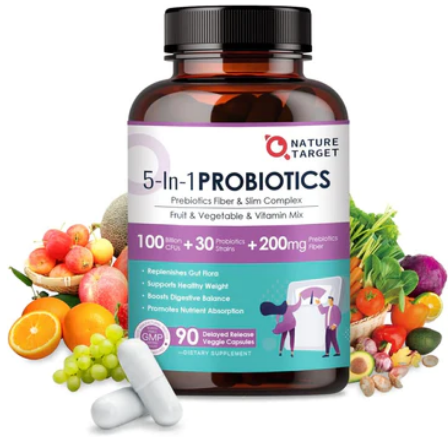 PROBIOTICOS 5 EN 1 30 CEPAS 100 BILLONES CFU 90 CAPSULAS VEGETALES SIN GMO VEGANO NATURE TARGET