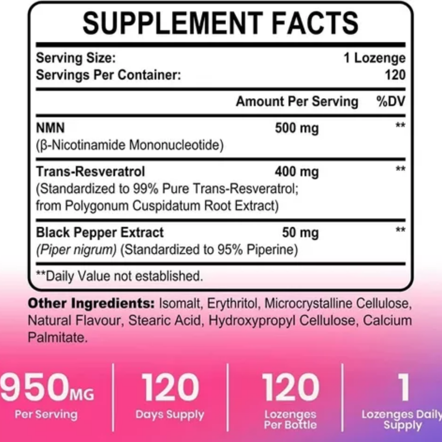 NMN MONONUCLEÓTIDO DE NICOTINAMIDA CON RESVERATROL 950 MG 120 MASTICABLES FRESLEES
