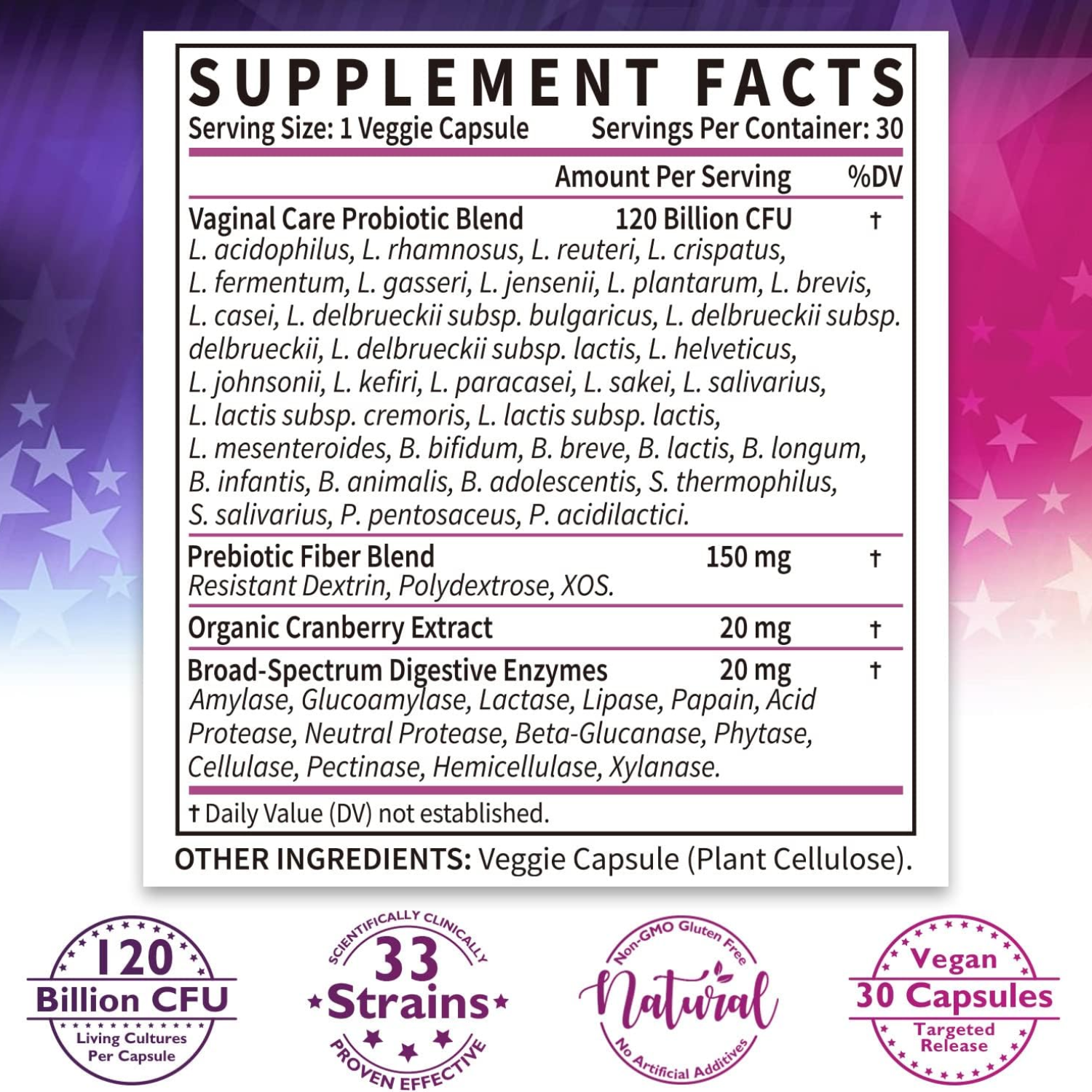 PROBIOTICOS CON CRANBERRY PARA MUJER 33 CEPAS 120 BILLONES CFU 30 CASPULAS CAPTAIN BIOTICS