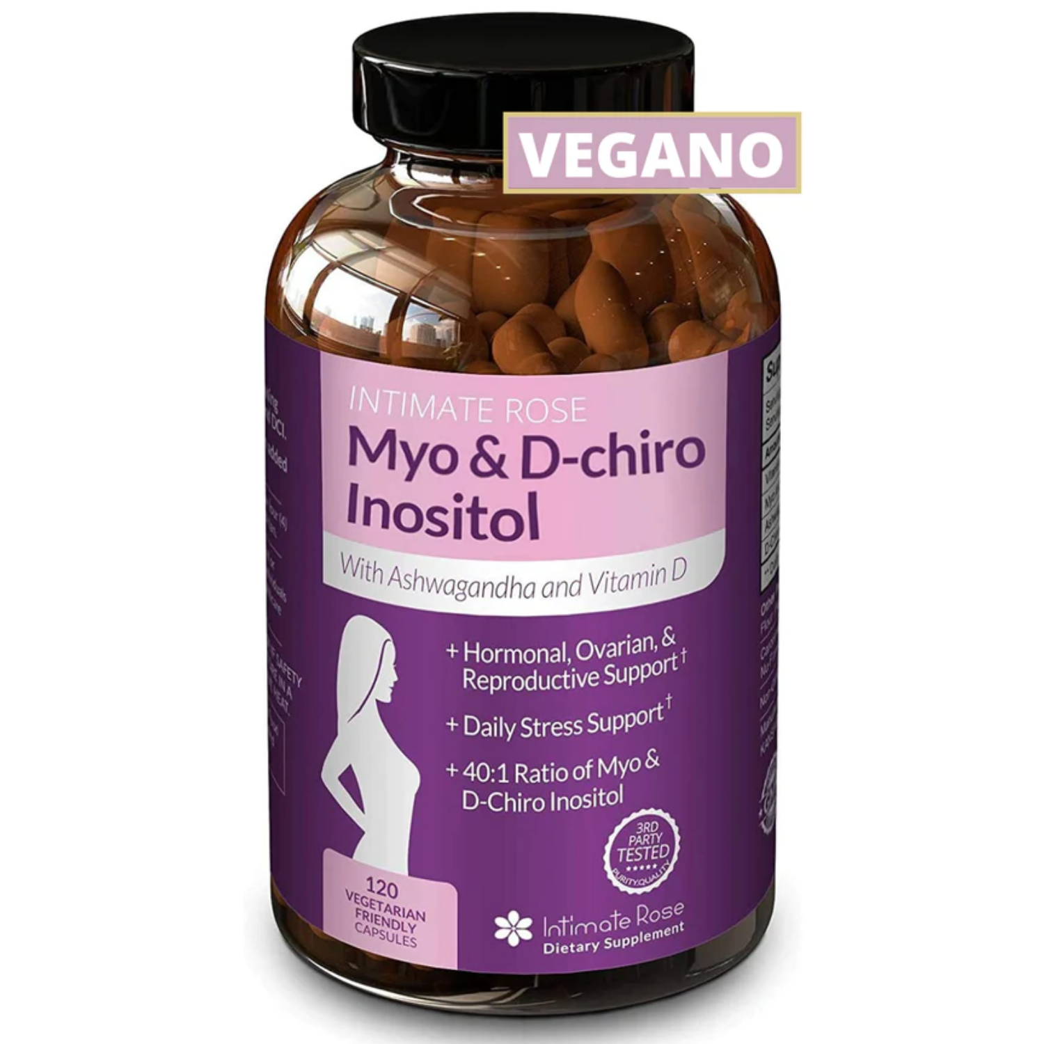 MYO DCHIRO INOSITOL 2550 MG 120 CAPSULAS VEGANO SIN GMO INTIMATE ROSE