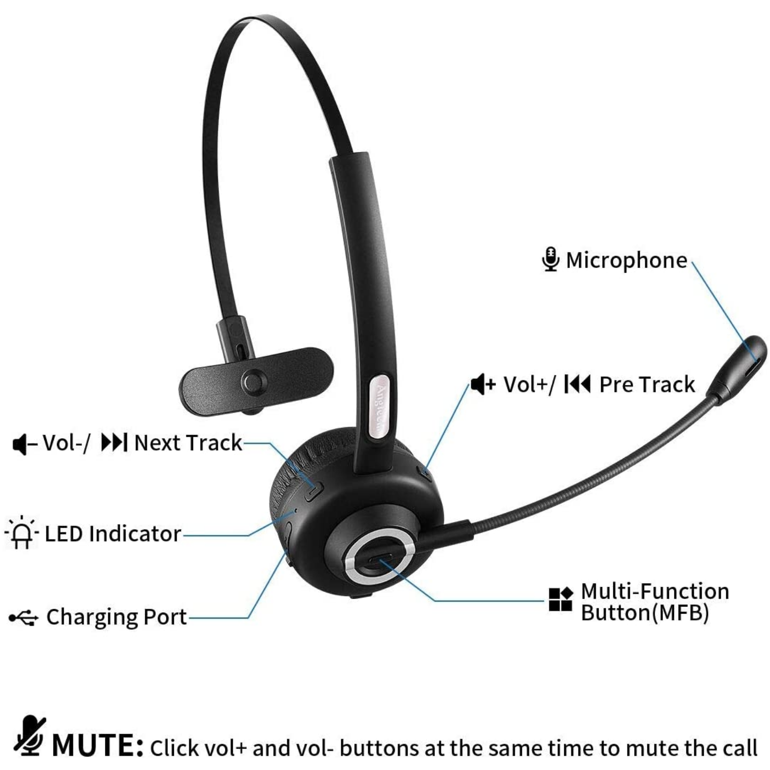 AUDIFONO BLUETOOTH INALAMBRICO ANGTEELA CON MICRÓFONO
