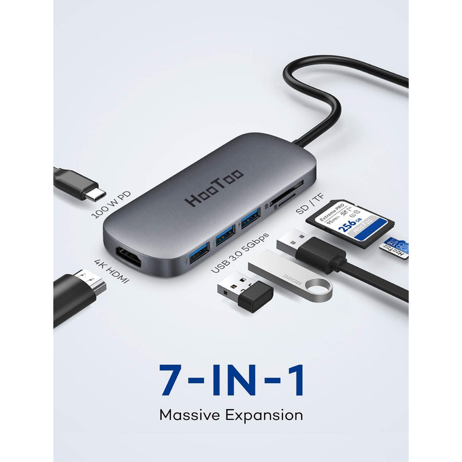 ADAPTADOR HUB TIPO C HOOTOO 7 EN 1