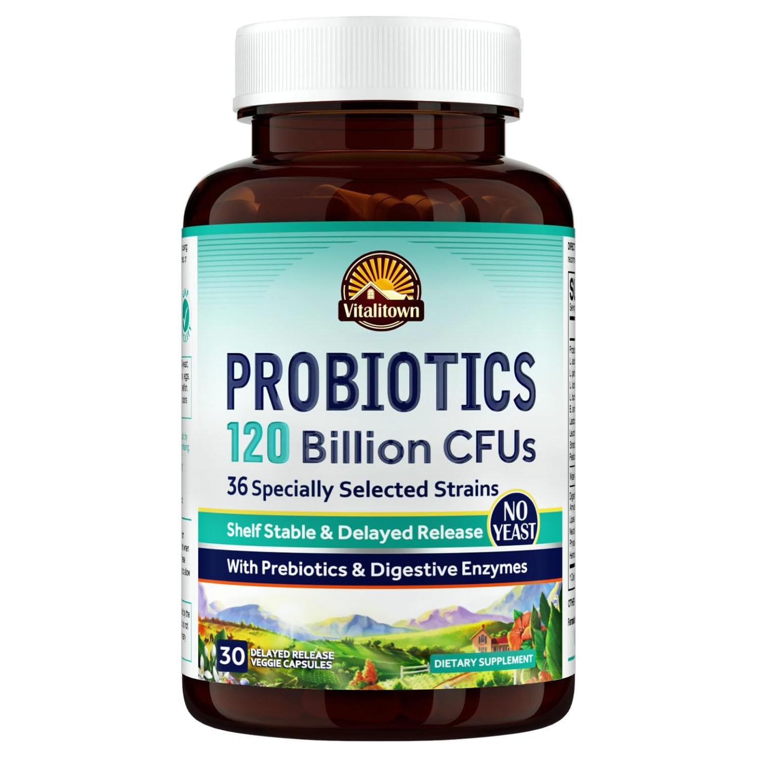 PROBIOTICOS CON ENZIMAS DIGESTIVAS 36 CEPAS 120 BILLONES CFU 30 CAPSULAS VITALITOWN