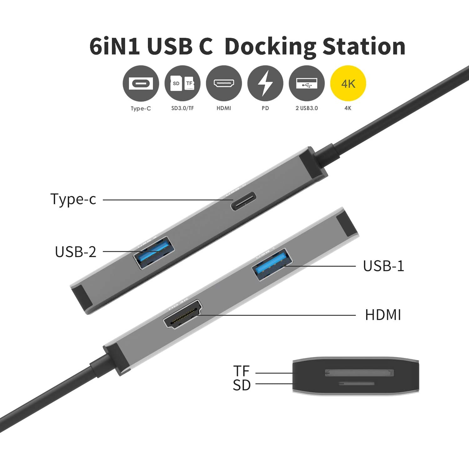 ADAPTADOR HUB TIPO C AUDIANO 6 EN 1