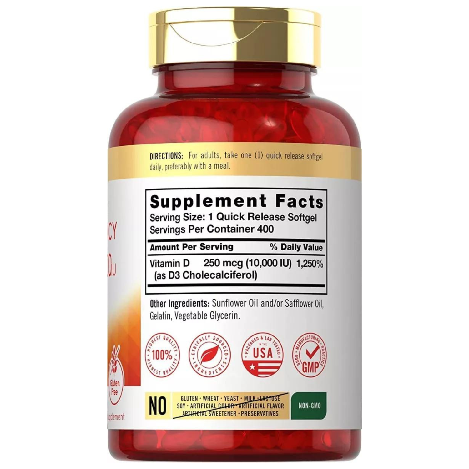 VITAMINA D3 CARLYLE 10,000 IU 400 CAPSULAS BLANDAS SIN GMO