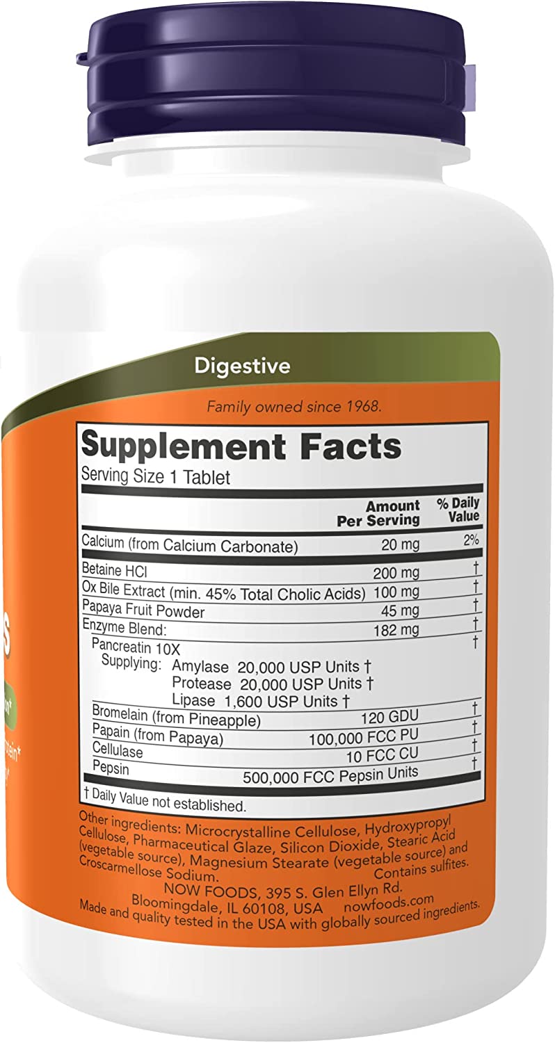 SUPER ENZIMAS DIGESTIVAS 547 MG(BETAÍNA 200 MG CON EXTRACTO DE BILIS DE BUEY 100 MG ) 180 TABLETAS NOW