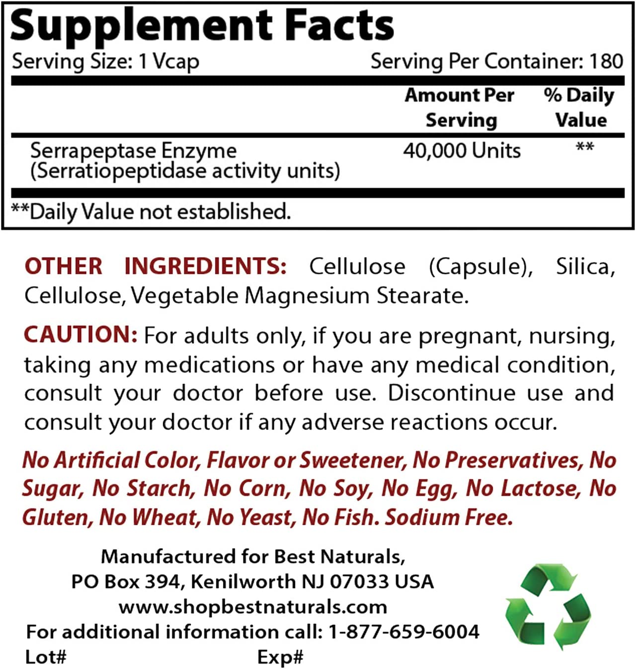 SERRAPEPTASA 40000 SPU 180 CAPSULAS BEST NATURALS