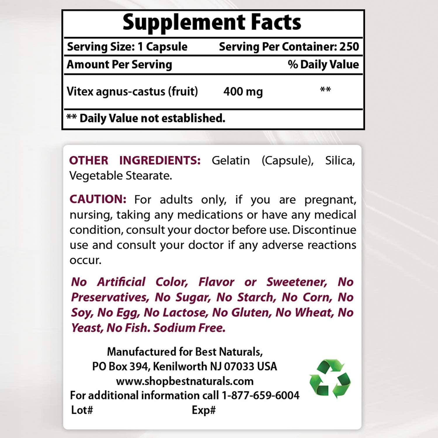 VITEX FRUIT 400 MG 250 CAPSULAS VEGETALES BEST NATURALS