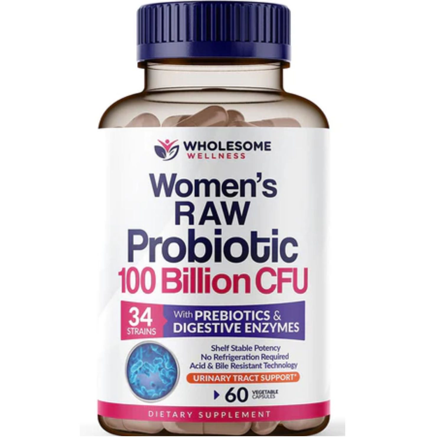 PROBIOTICOS Y PREBIOTICOS PARA MUJERES 34 CEPAS 100 BILLONES CFU 60 CAPSULAS VEGETALES WHOLESALE WELLNESS