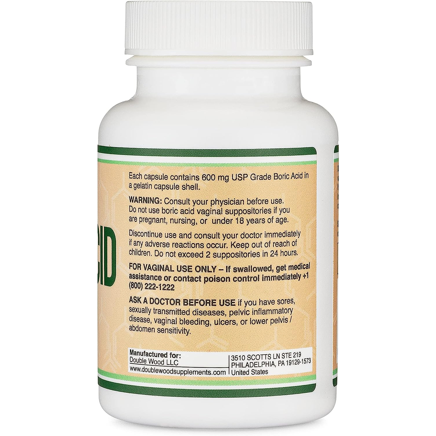 ACIDO BORICO DOUBLE WOOD 600 MG 60 CAPSULAS