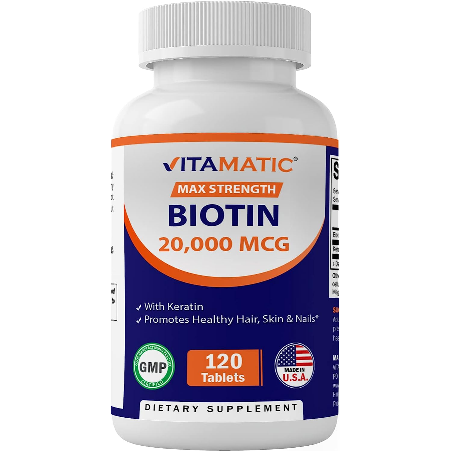 BIOTINA 20000 MCG CON KERATINA 100 MG 120 TABLETAS SIN GMO VITAMATIC