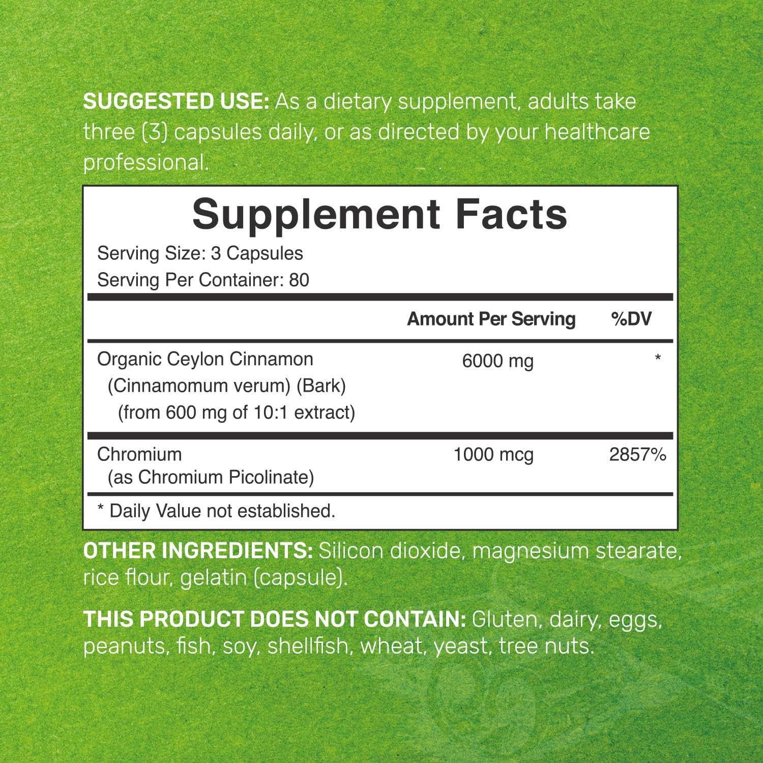 CANELA DE CEYLAN 6000 MG CON CROMO 1000 MG DEAL 240 CAPSULAS SIN GMO