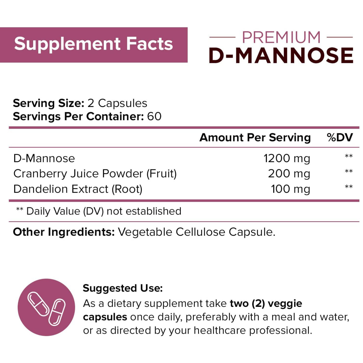 D MANOSA CON ARANDANO Y DIENTE DE LEON 1,500 MG 120 CAPSULAS NUTRIFLAIR D MANNOSE WITH CRANBERRY AND DANDELION