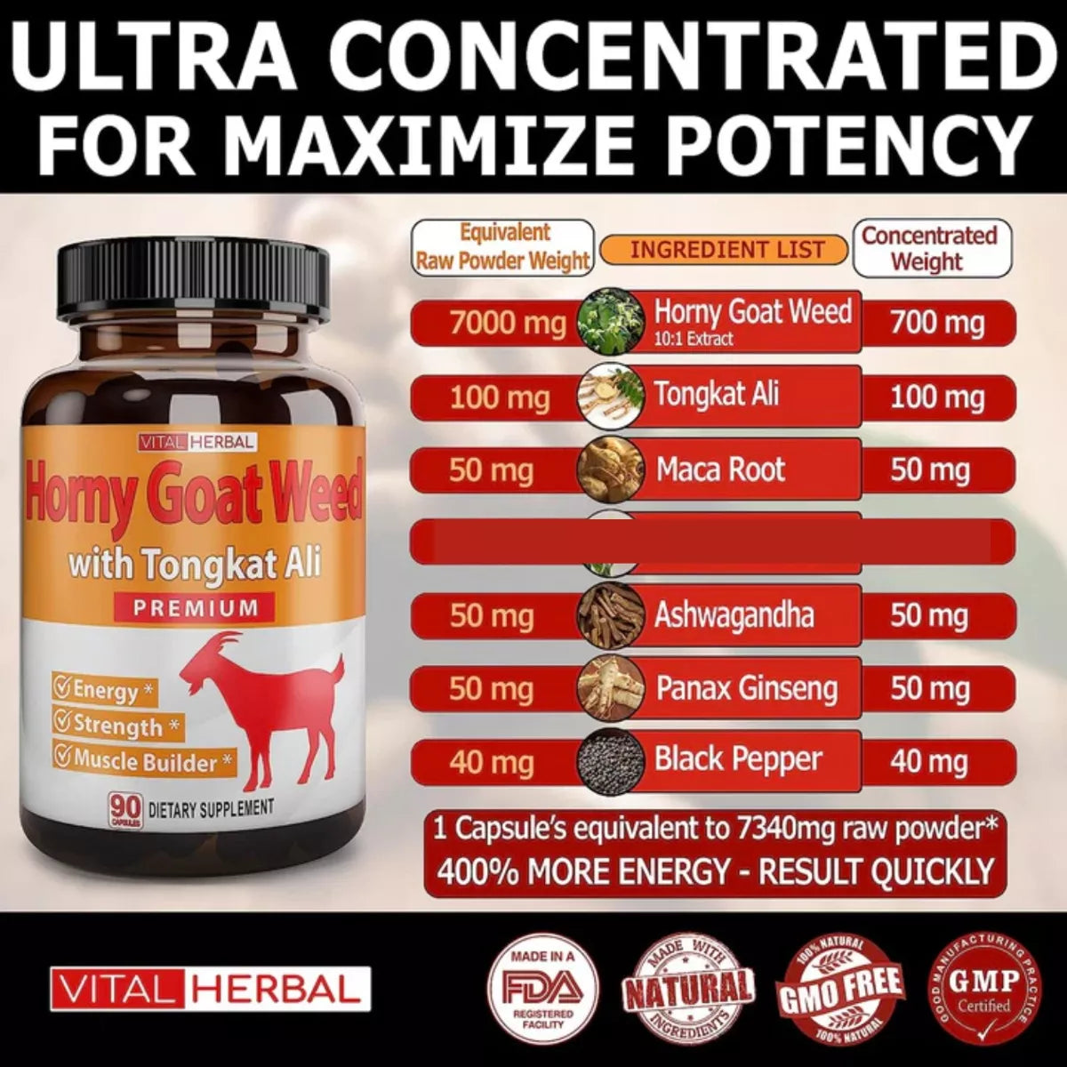 HORNY GOAT WEED 1040 MG 90 CAPSULAS VITAL HERBAL