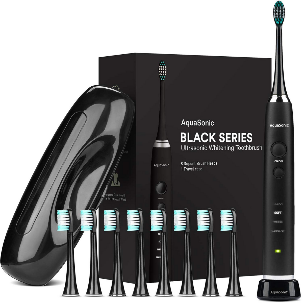 CEPILLO DENTAL ELECTRICO SONICO AQUASONIC BLACK SERIES 8 CABEZALES