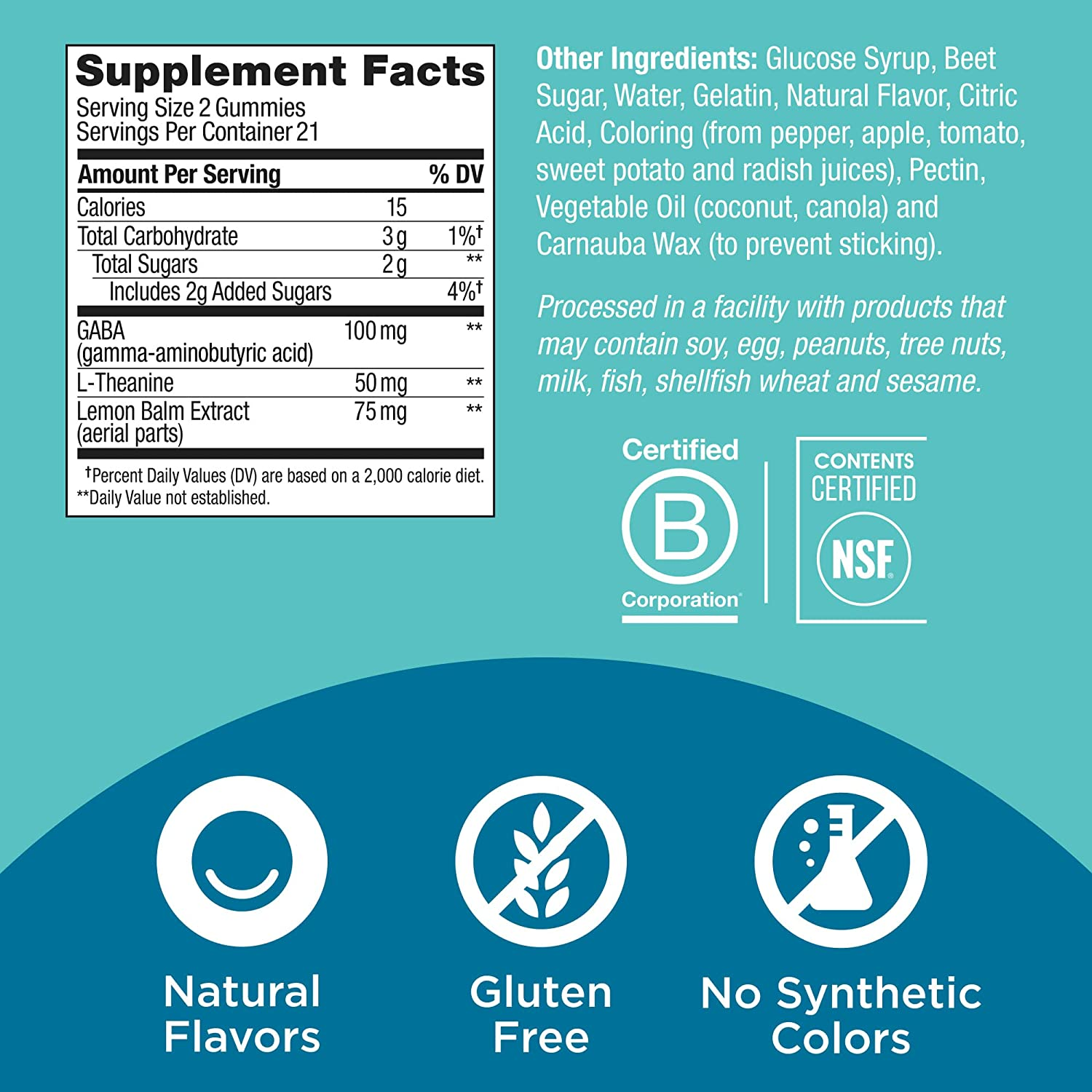 GABA 100 MG CON TEANINA 50 MG Y LIMÓN 75 MG 42 GOMAS BALM OLLY