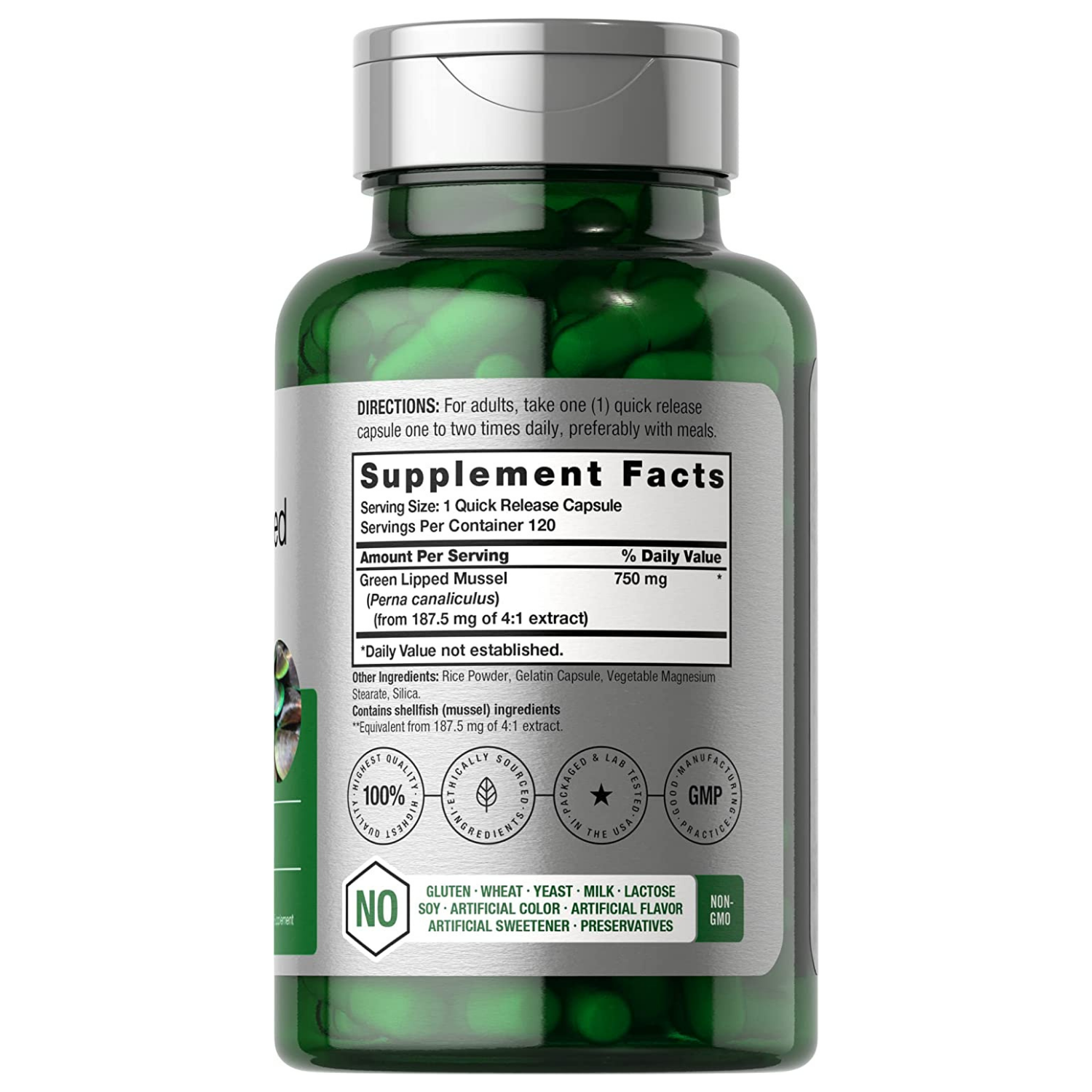 MEJILLÓN DE LABIOS VERDES HORBAACH 750 MG 120 CAPSULAS SIN GMO GREEN LIPPED MUSSEL