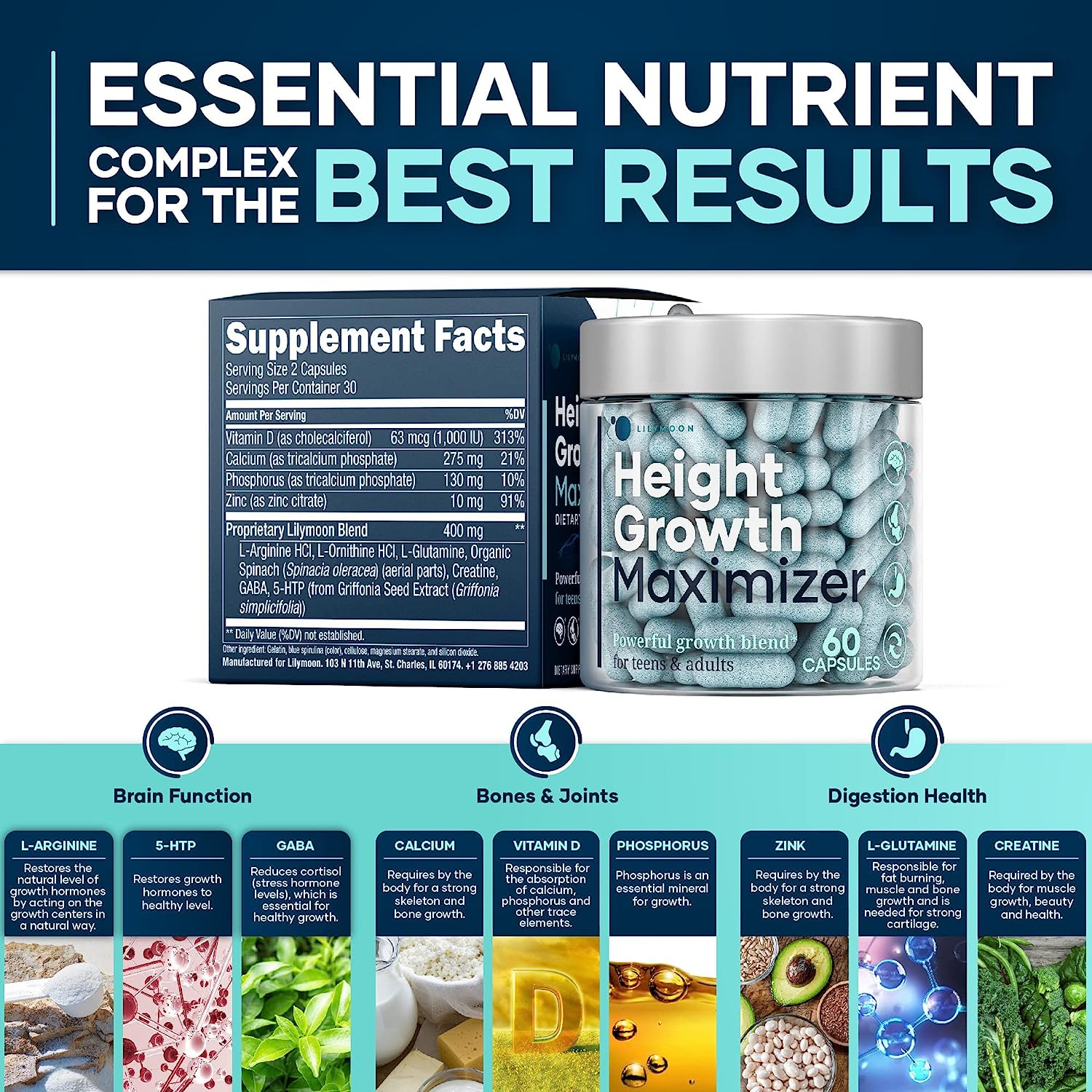 HEIGHT GROWTH MAXIMIZED 815 MG 60 CAPSULAS LILYMOON