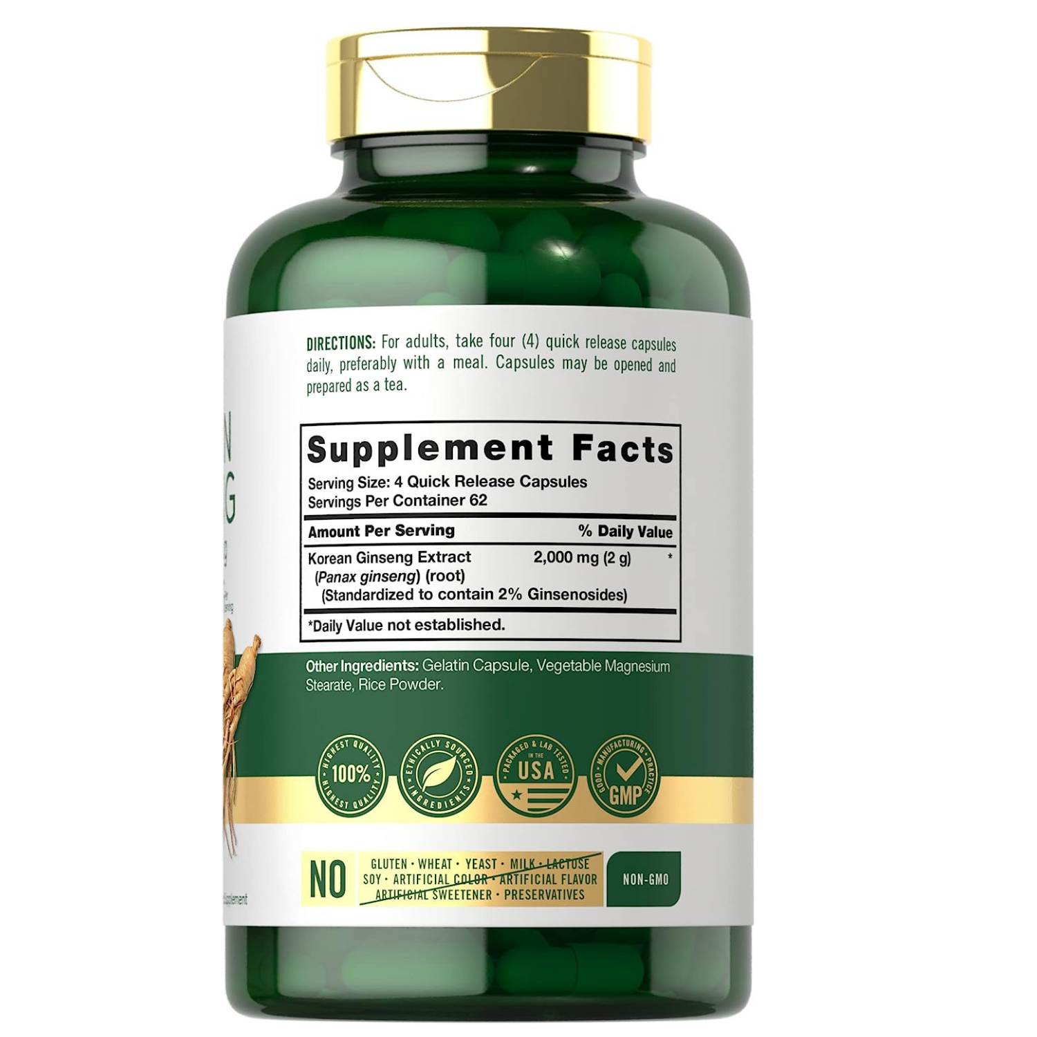 GINSENG COREANO ROJO 2,000 MG 250 CAPSULAS CARLYLE