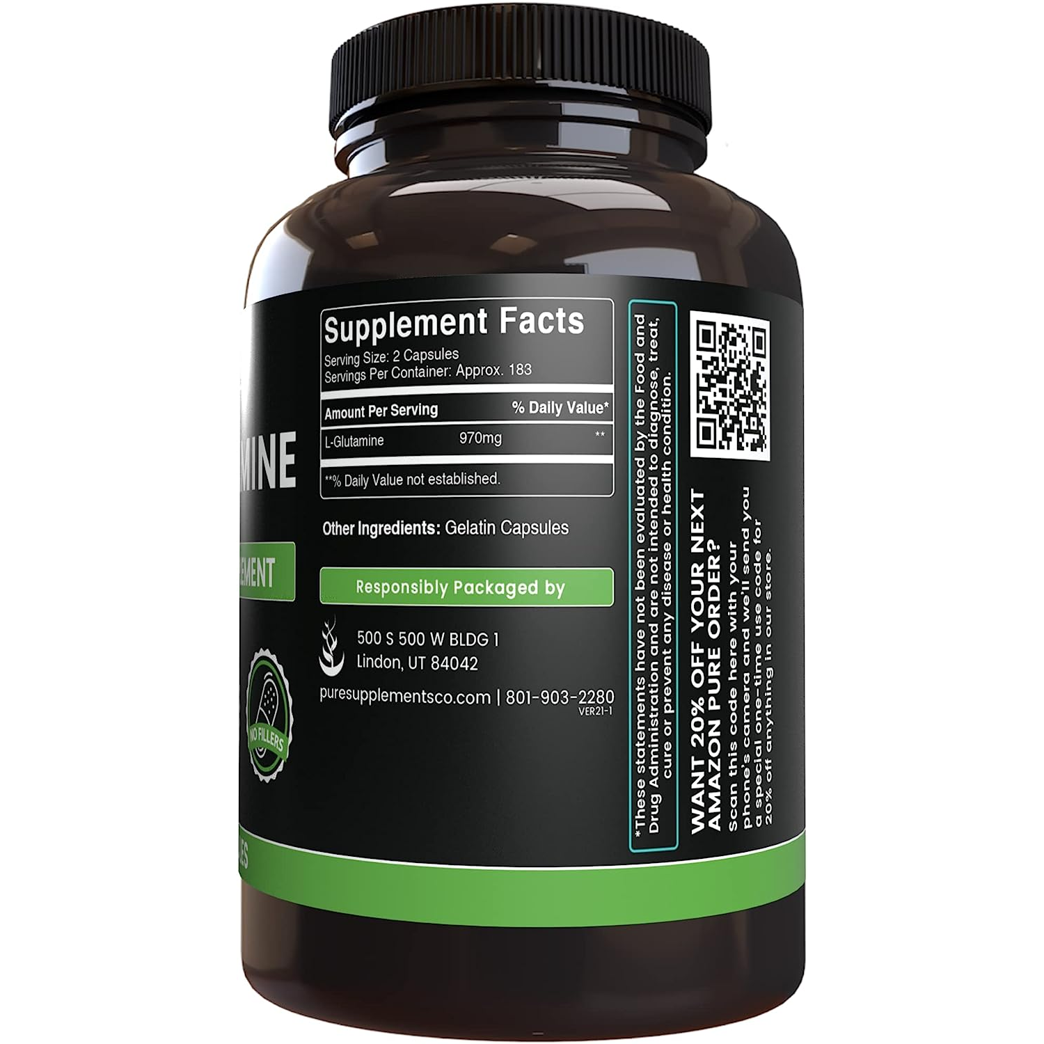 GLUTAMINA 970 MG 365 CAPSULAS PURE GLUTAMINE