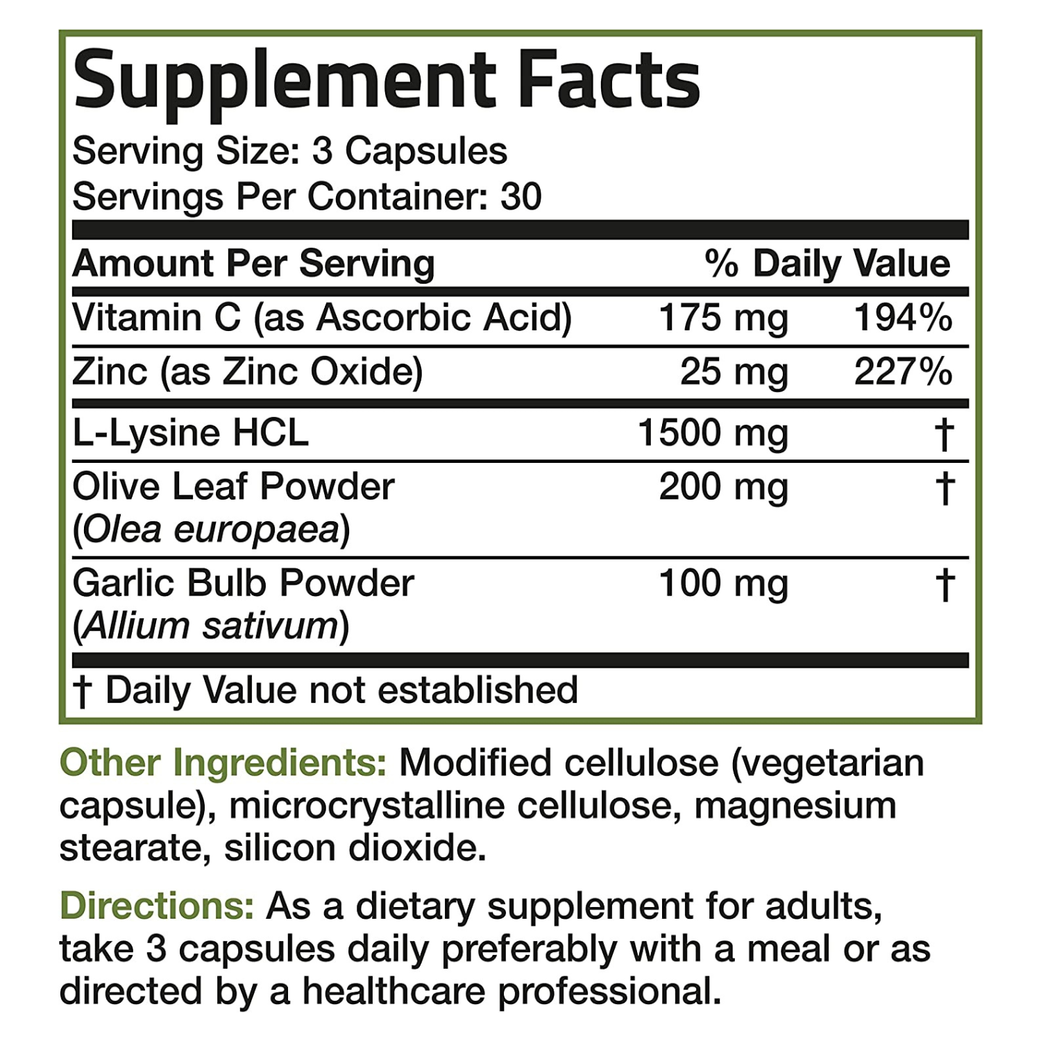 LISINA 1500 MG CON POLVO DE HOJA DE OLIVO 200 MG 90 CAPSULAS SIN GMO BRONSON