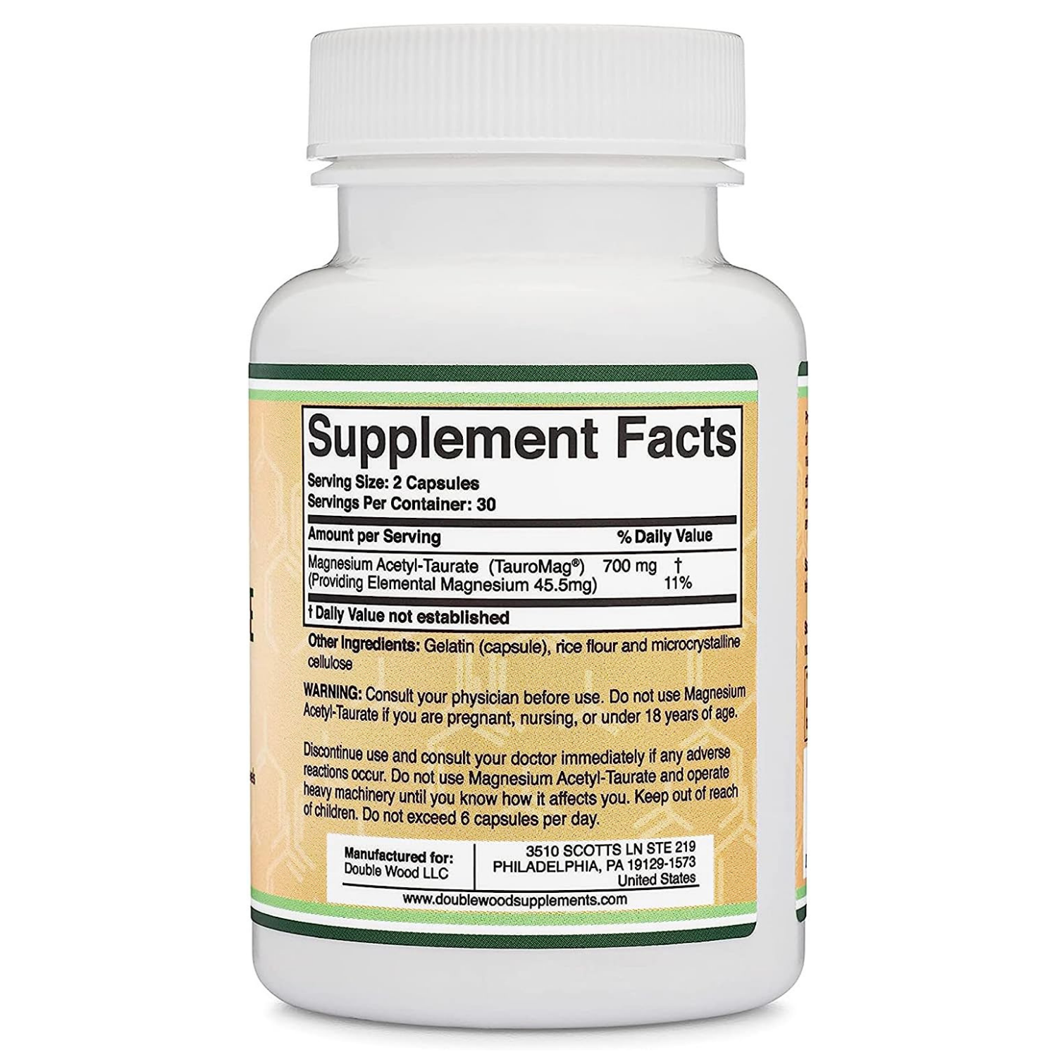 ACETIL-TAURATO DE MAGNESIO 700 MG 60 CAPSULAS SIN GMO DOUBLE WOOD