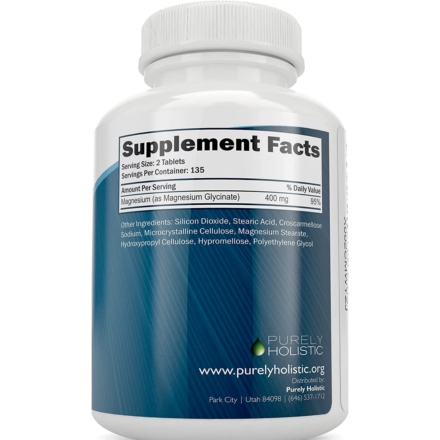 GLICINATO DE MAGNESIO 400 MG 270 TABLETAS SIN GMO VEGANO PURELY HOLISTIC