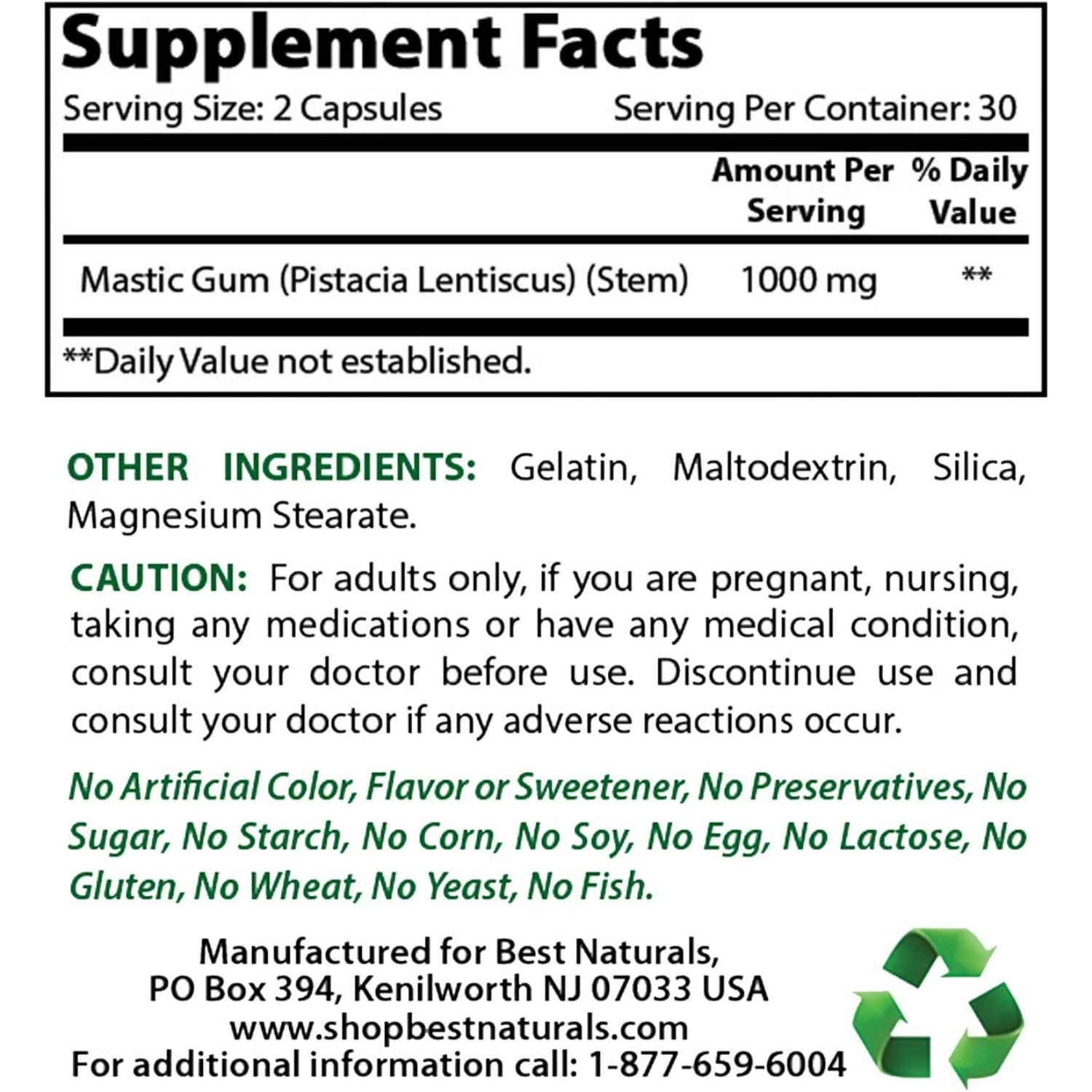MASTIC GUM 500 MG 60 CAPSULAS BEST NATURALS MASTIC GUM