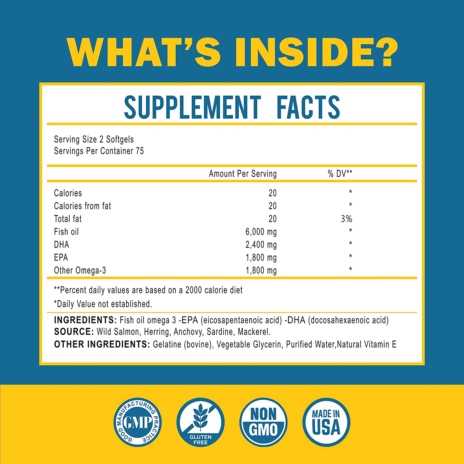 FISH OIL OMEGA 3  6,000 MG CON EPA 1800 MG Y DHA 2400 MG 150 CAPSULAS BLANDAS MOMNUTRIX
