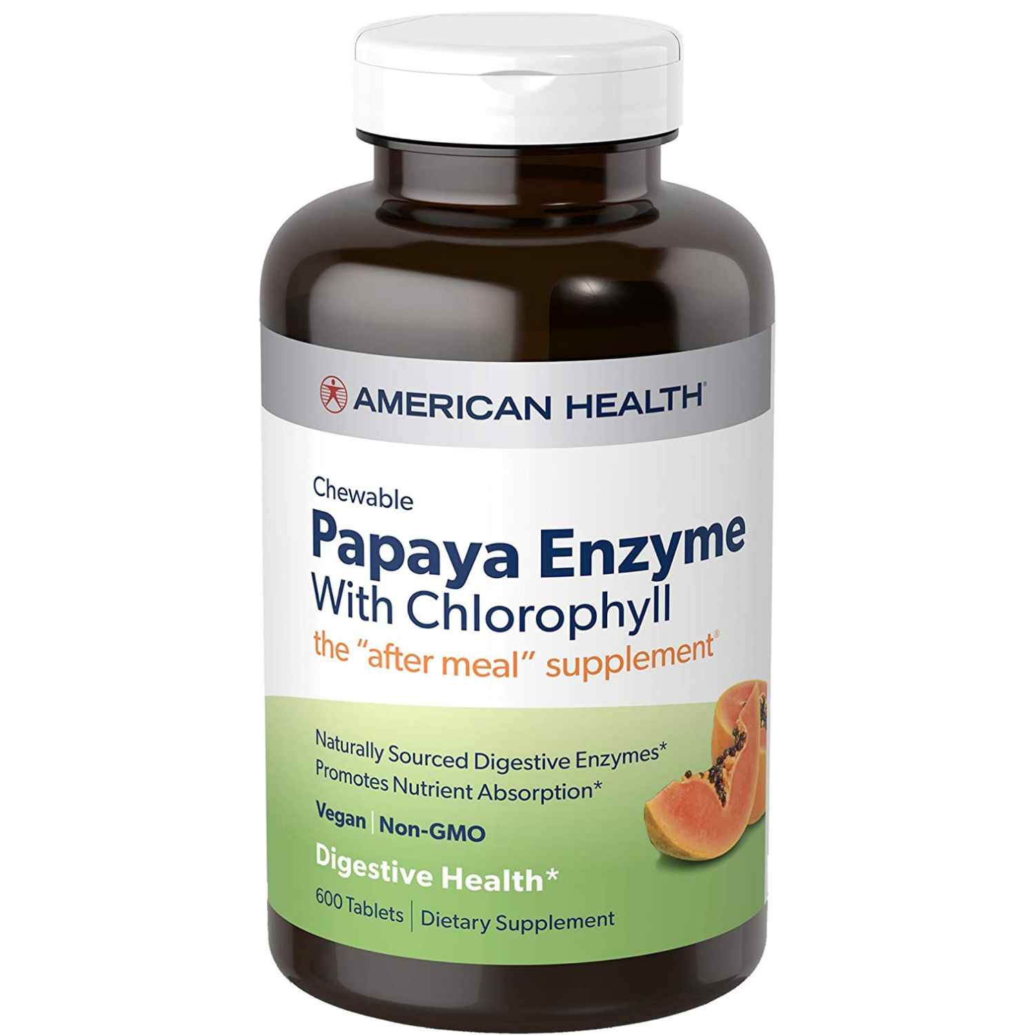 ENZIMA DE PAPAYA + CLOROFILA 90,000 USP 600 TABLETAS SIN GMO VEGANO AMERICAN HEALTH