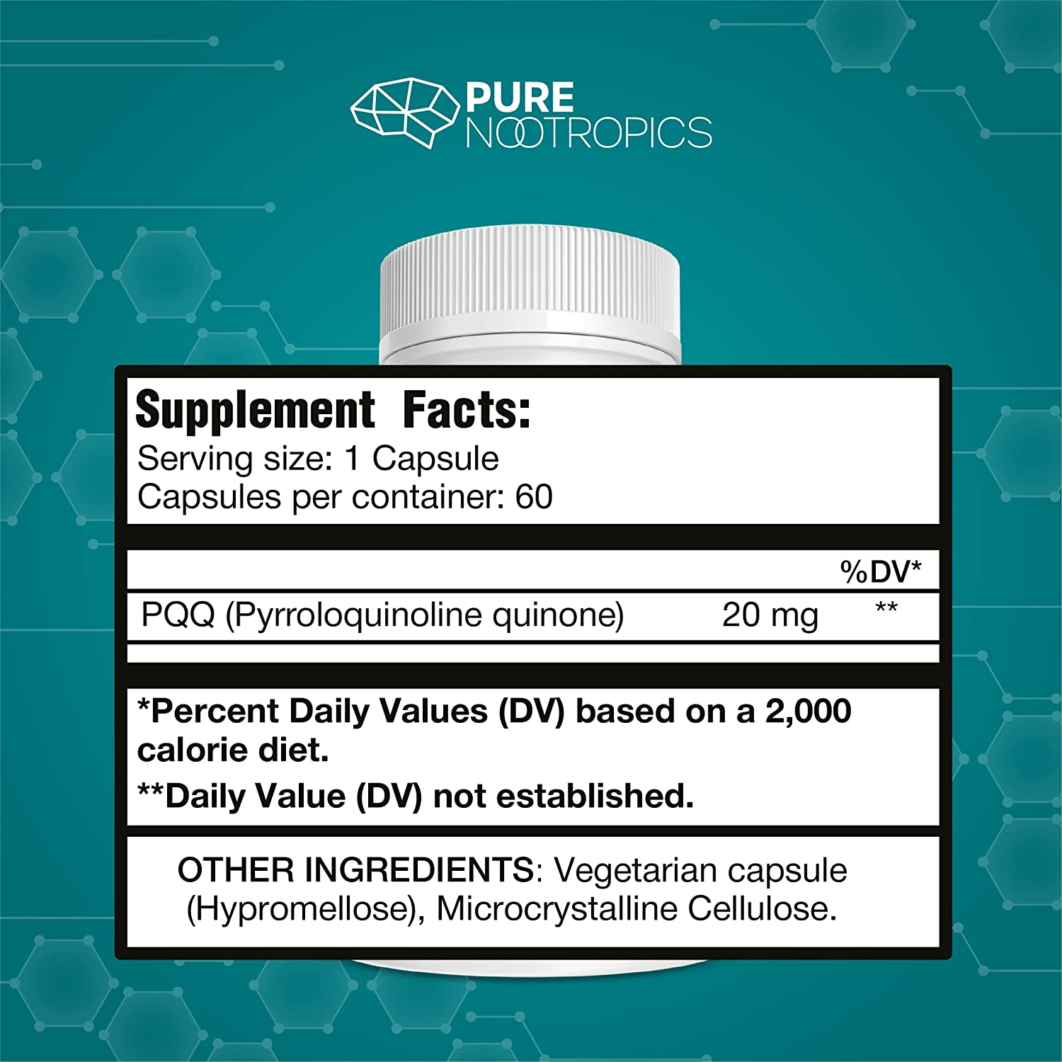 PQQ PIRROLOQUINOLINA 20 MG 60 CAPSULAS VEGETALES PURE NOOTROPICS