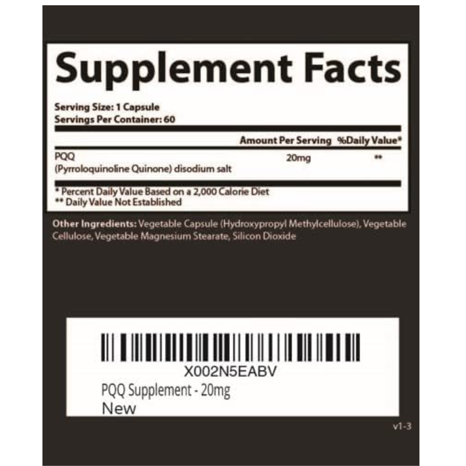 PQQ PIRROLOQUINOLINA 20 MG 60 CAPSULAS RESEARCH LABS