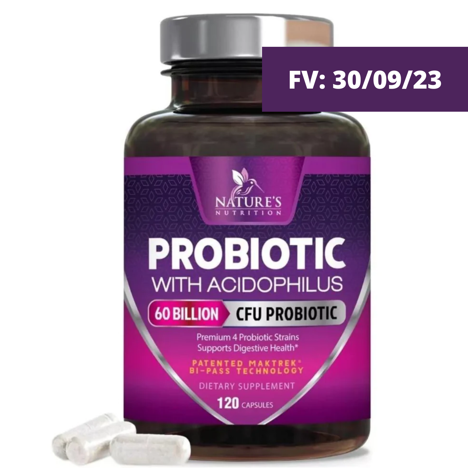 PROBIOTICOS 4 CEPAS 60 BILLONES CFU 120 CAPSULAS NATURE´S NUTRITION
