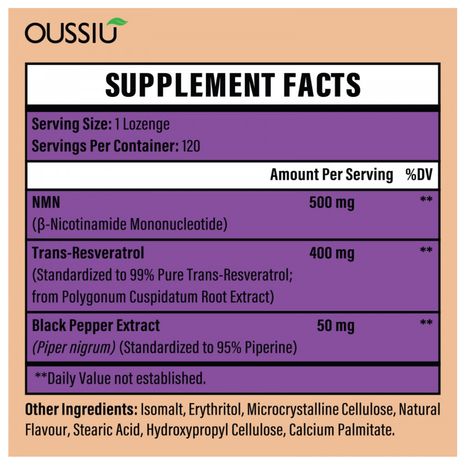 RESVERATROL CON NMN Y EXTRACTO DE PIMIENTA NEGRA 950 MG 120 TABLETAS OUSSIU
