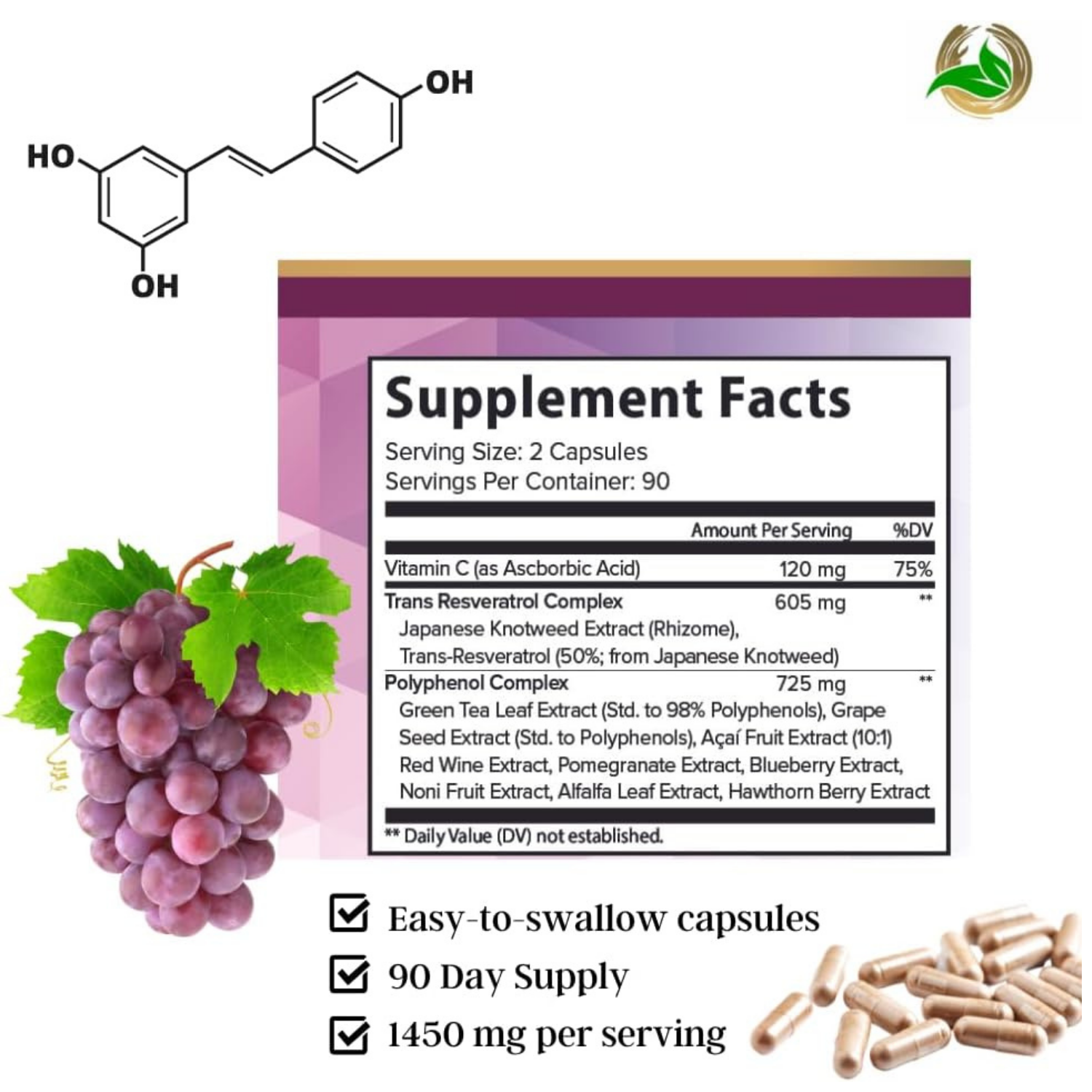 RESVERATROL 605 MG 180 CAPSULAS PURE ORGANIC