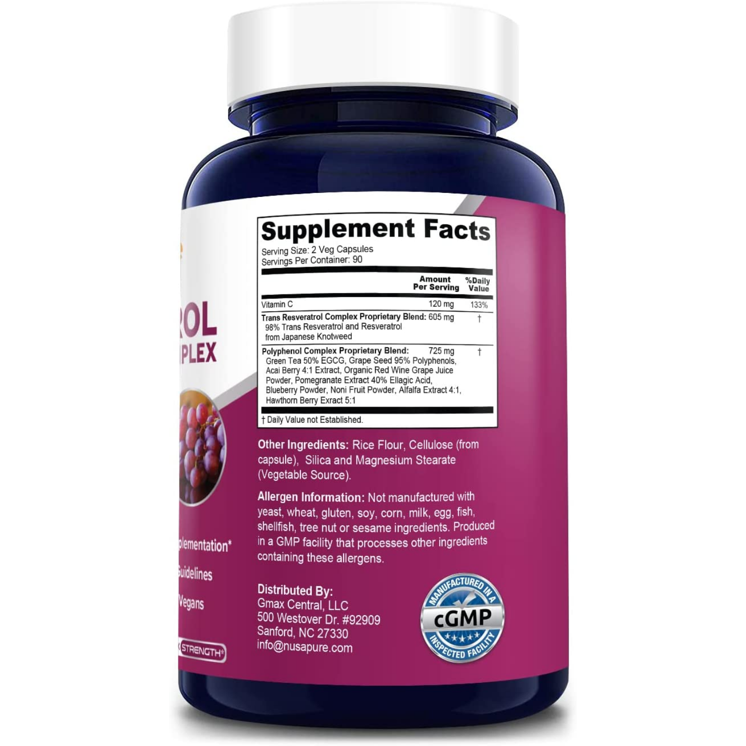 RESVERATROL CON POLIFENOL COMPLEX 1450 MG 180 CAPSULAS NUSAPURE