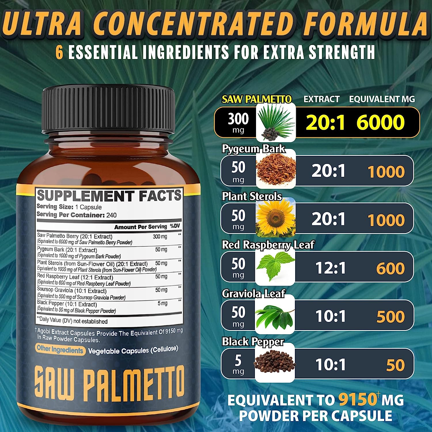 SAW PALMETTO 6 EN 1 9,150 MG 240 CAPSULAS AGOBI